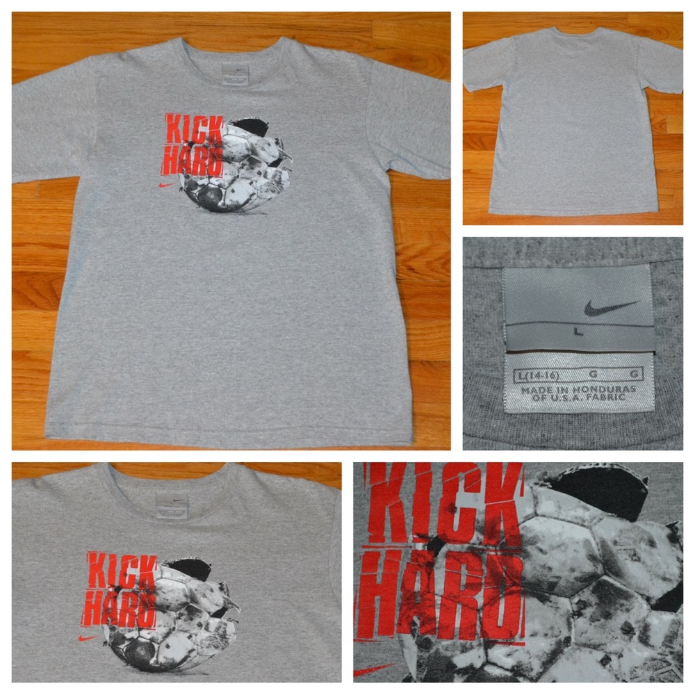 Youth boys Nike gray soccer tee, size L 14/16